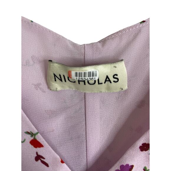 Nicholas Floral Silk Dress Drape Front Ruched Asymmetrical Gala Formal Size 14 - Picture 9 of 14